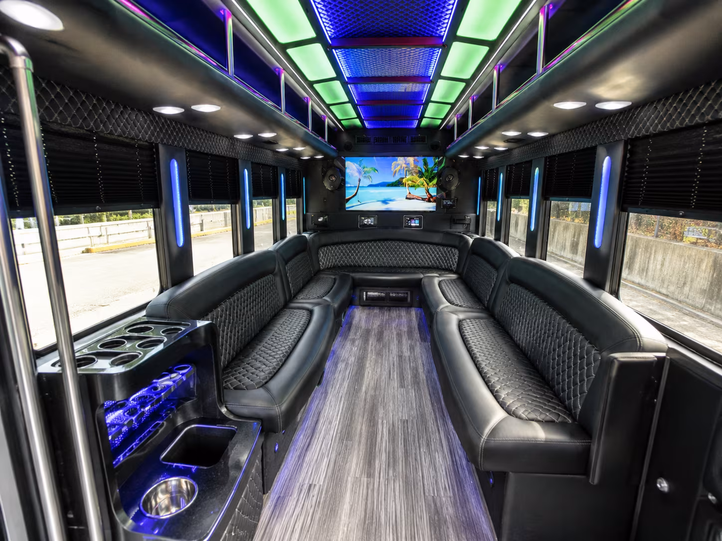 macon 18 passenger party bus inside