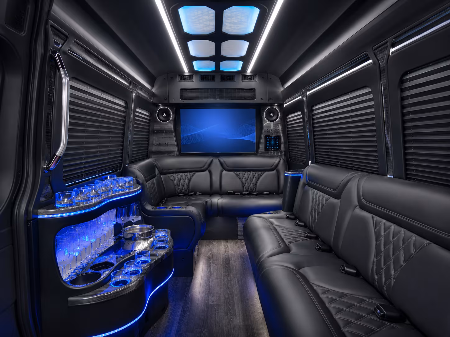 macon 20 passenger party bus inside