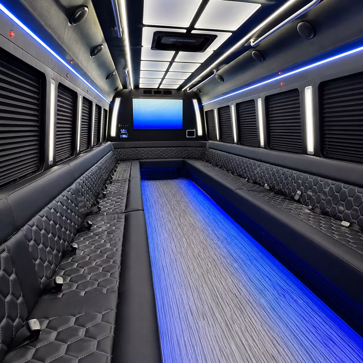 macon 50 passenger party bus inside